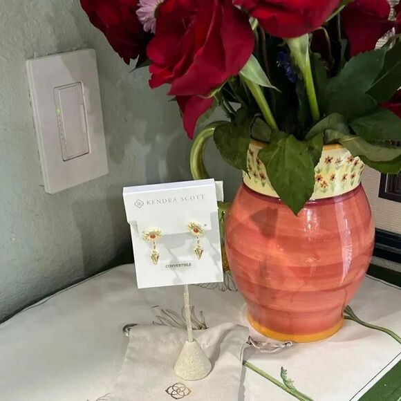 NWT Kendra Scott Shiva Gold Ear Jacket Earrings in Orange Banded Agate @KSER - Picture 1 of 12